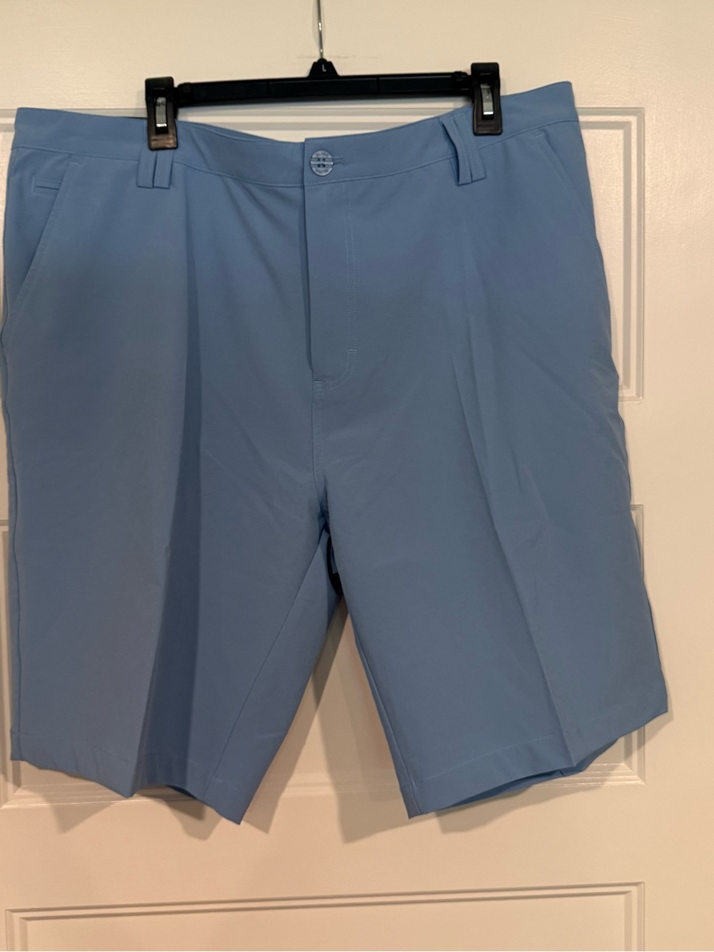 Men's Light Blue Flat-Front Performance Shorts